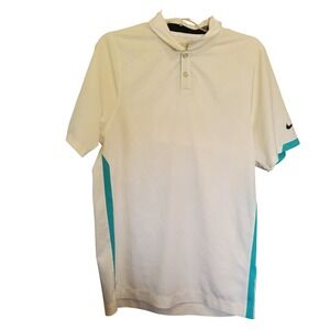 Nike Golf Tour Performance Dri-Fit Polo Shirt White Aqua Trim Men's Small S